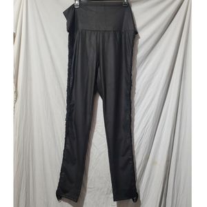 Black fringe hem faux leather leggings 2x